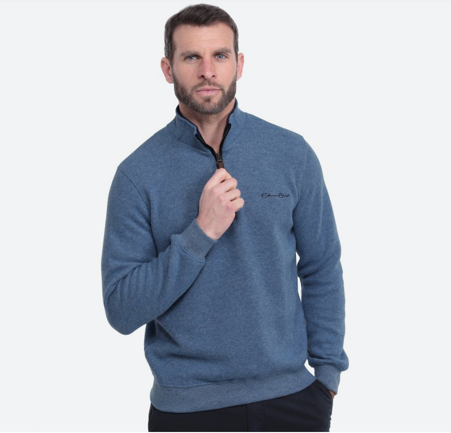 ETHNIC BLUE SWEAT COL ZIP, BLEU