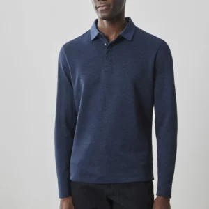 ROBERT BARAKETT POLO À CHEVRONS À MANCHES LONGUES, BLEU MARIN