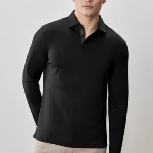 ROBERT BARAKETT POLO À CHEVRONS À MANCHES LONGUES, NOIR