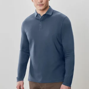 ROBERT BARAKETT POLO À CHEVRONS À MANCHES LONGUES, BLEU PÀLE