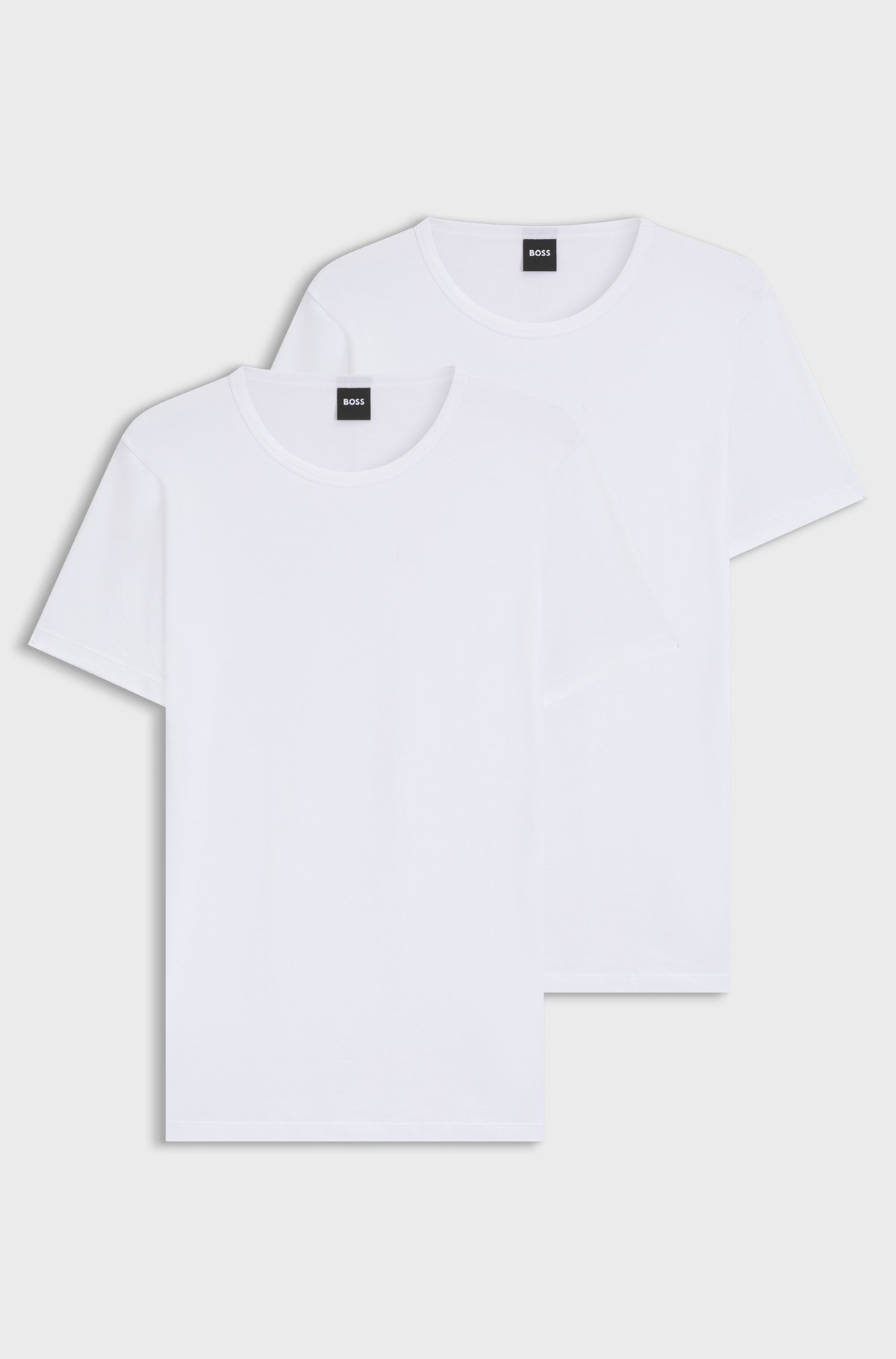 HUGO BOSS, LOT DE 2 COL ROND EN COTON STRETCH, BLANC