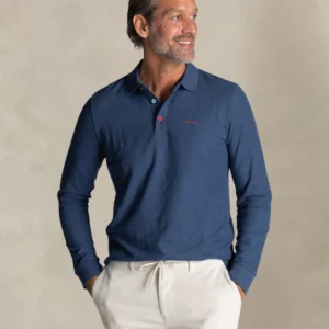 NZA POLO À MANCHES LONGUES EN COTON, BLEU