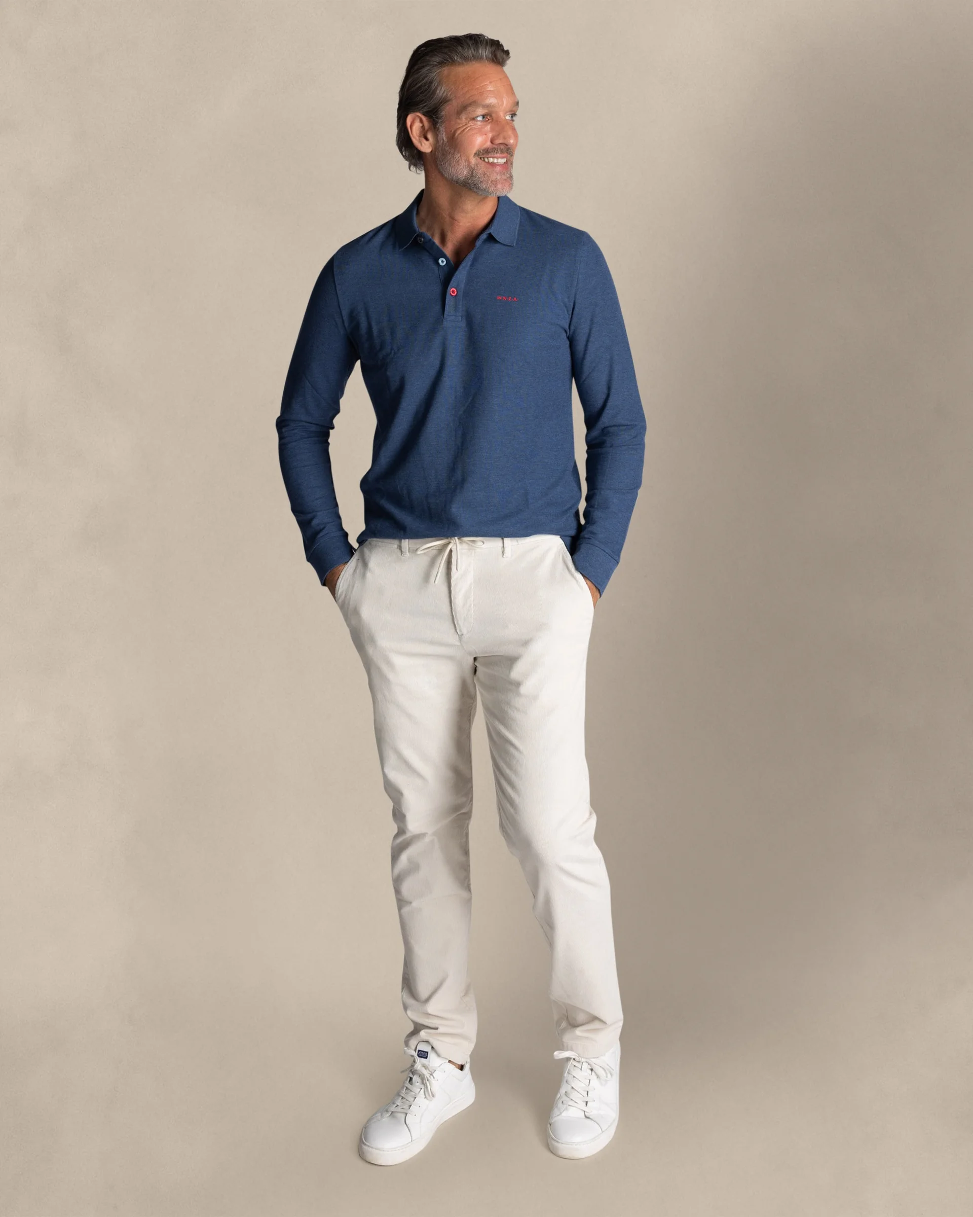 NZA POLO À MANCHES LONGUES EN COTON, BLEU – Image 2