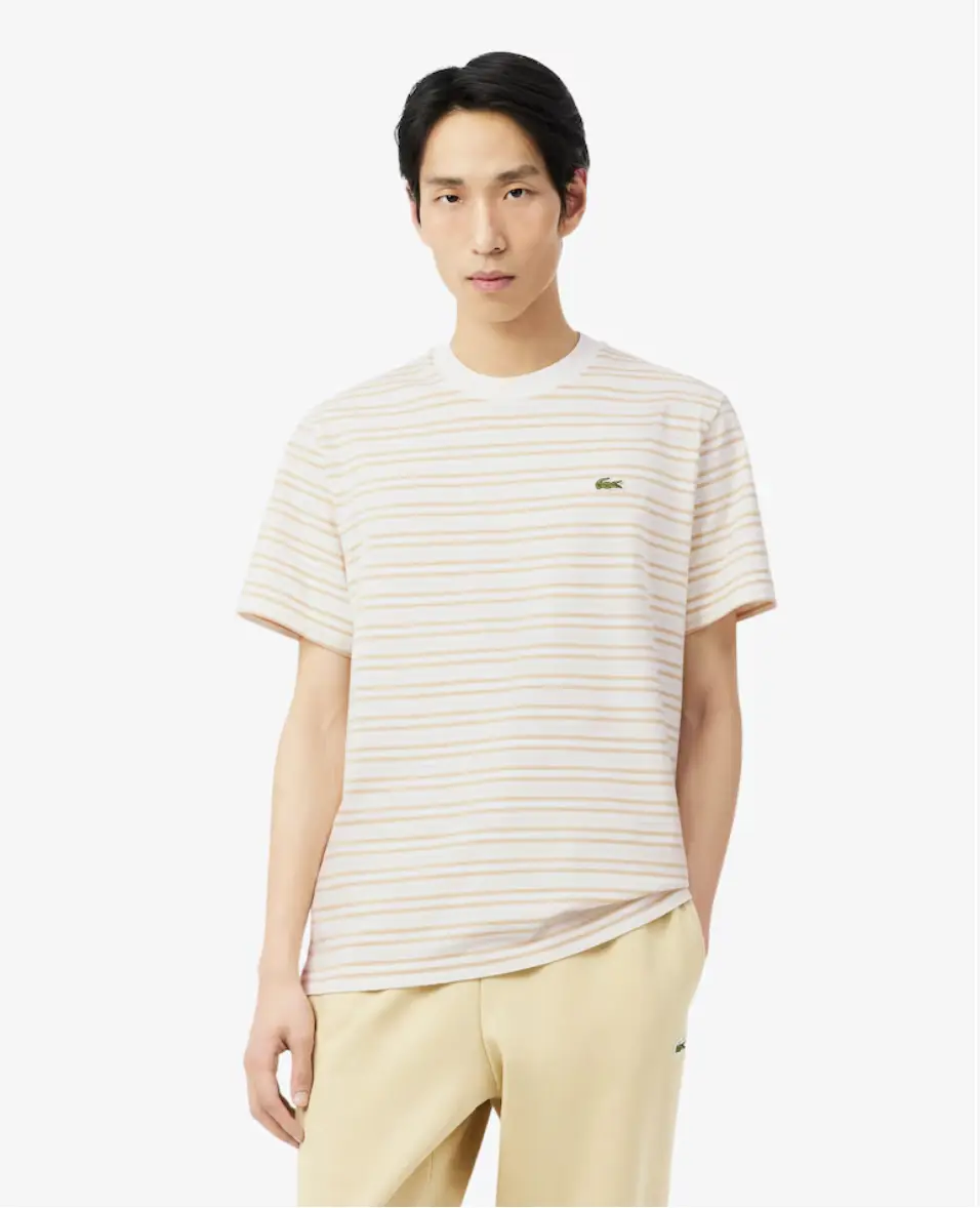 LACOSTE T-SHIRT RAYÉ EN COTTON, ORANGE